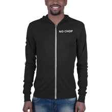 Load image into Gallery viewer, NO CHOP classic with words down right sleeve, light weight Unisex zip hoodie