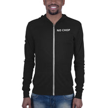 Load image into Gallery viewer, NO CHOP classic with words down right sleeve, light weight Unisex zip hoodie